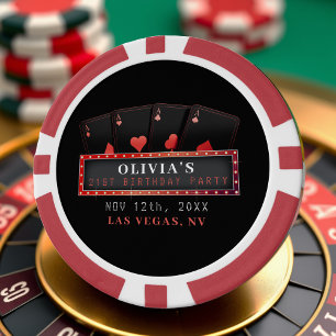 Lot De Jeton De Poker Fête d'anniversaire 21 ans Poker As Rouge & Noir