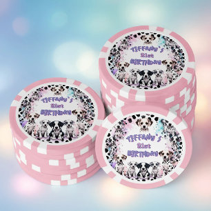 Lot De Jeton De Poker Fête d'anniversaire rose violet pour chiens dalmat