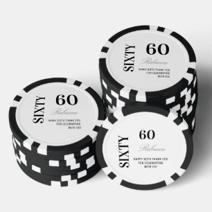 Lot De Jeton De Poker Fête de cocktail moderne noir et blanc pour 60 ans