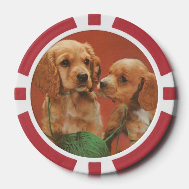 Lot De Jeton De Poker Fils et affection, Cocker Spaniels en jeu (Recto)