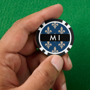 Lot De Jeton De Poker Fleur de Lis, Beige sur Bleu Nuit, Royal, Votre No