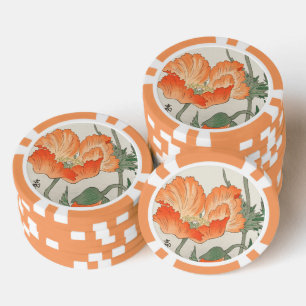 Lot De Jeton De Poker Fleur japonaise vintage de pavot orange, Ohara Kos