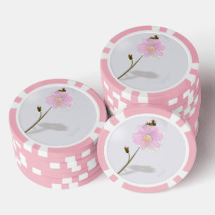 Lot De Jeton De Poker Fleur rose simple sur gris