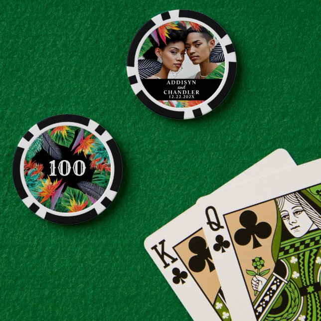 Lot De Jeton De Poker Fleurs de jungle tropicale Élégant Mariage Fiançai (Table de poker (double))