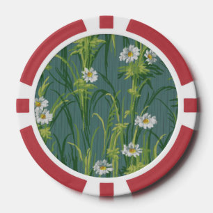 Lot De Jeton De Poker Fleurs de marguerite vintage sur rayures fines gri