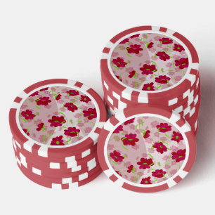 Lot De Jeton De Poker Fleurs roses et rouges - Floral
