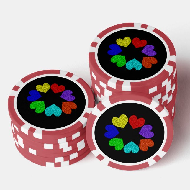 Lot De Jeton De Poker Floral Rainbow Love Hearts (Empiler)