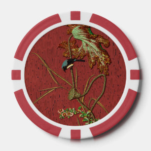 Lot De Jeton De Poker G.A. Audsley Vintage Rouge Oiseau Japonais Lotus A