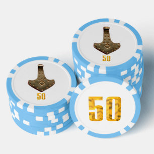 Lot De Jeton De Poker Gold Thor Hammer blanc ltblue 50 bande puce de pok