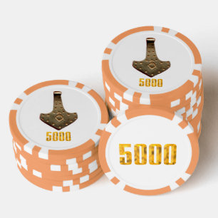 Lot De Jeton De Poker Gold Thor Hammer blanc orange 5K bande puce de pok