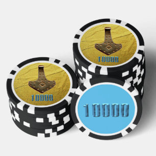 Lot De Jeton De Poker Gold Thor Hammer bleu blkb 10K puce de poker rayé