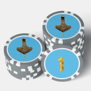 Lot De Jeton De Poker Gold Thor Hammer bleu gris 1 puce de poker rayé