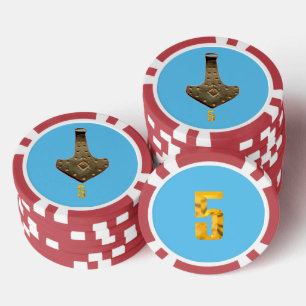 Lot De Jeton De Poker Gold Thor Hammer bleu rouge 5 puce de poker rayé