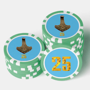 Lot De Jeton De Poker Gold Thor Hammer bleu vert 25 puce de poker rayé
