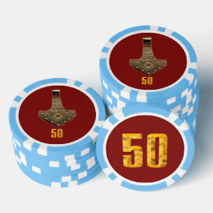 Lot De Jeton De Poker Gold Thor Hammer rouge lt bleu 50 puce de poker ra