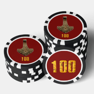 Lot De Jeton De Poker Gold Thor Hammer rouge noir 100 puce de poker rayé