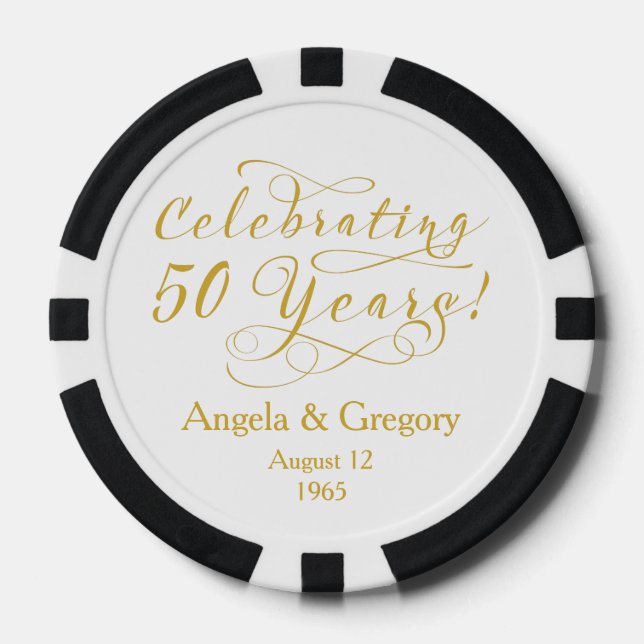 Lot De Jeton De Poker Golden 50e anniversaire Mariage Favor (Recto)