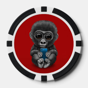 Lot De Jeton De Poker Gorille mignon de bébé jugeant un téléphone