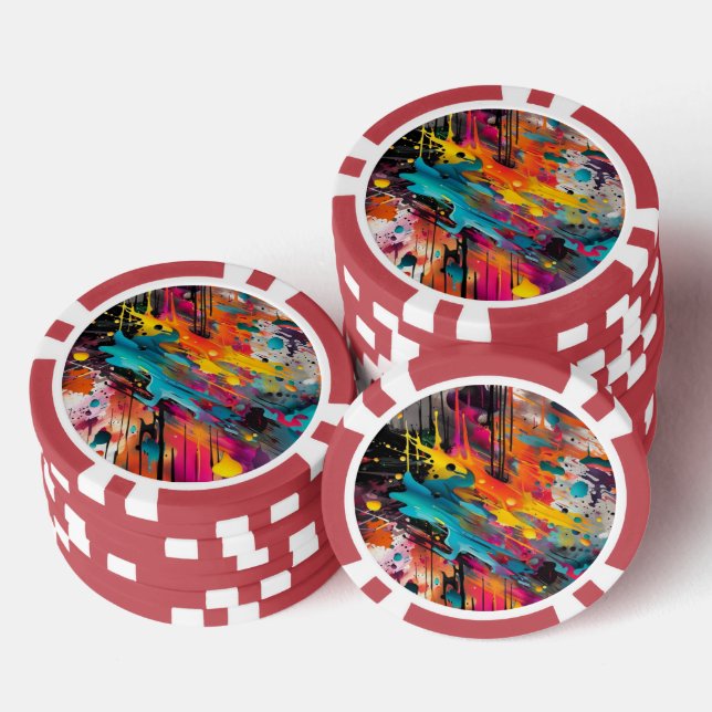 Lot De Jeton De Poker Graffiti éclaboussé de chaos vif (Empiler)