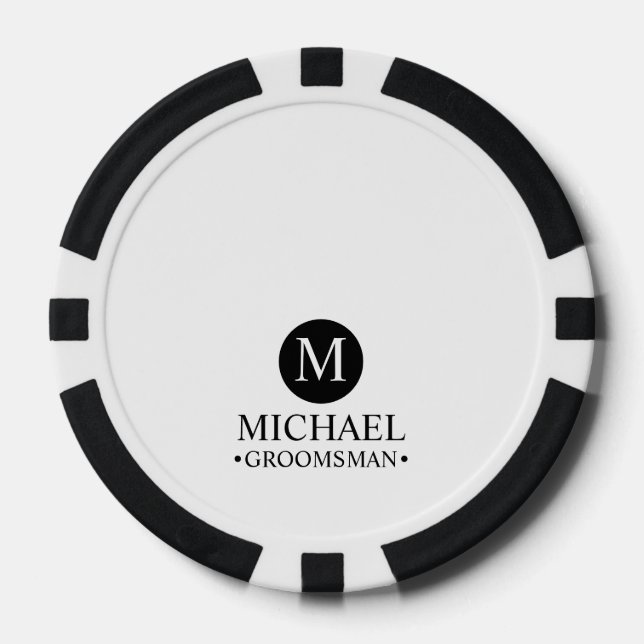 Lot De Jeton De Poker Groomsmen Personnalisé Classique Monogramme et nom (Recto)