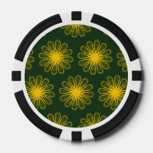 Lot De Jeton De Poker Guilloche Fleurs vert foncé jaune