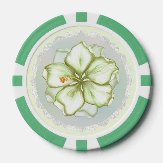 Lot De Jeton De Poker Hibiscus & dentelle BLANC (Recto)