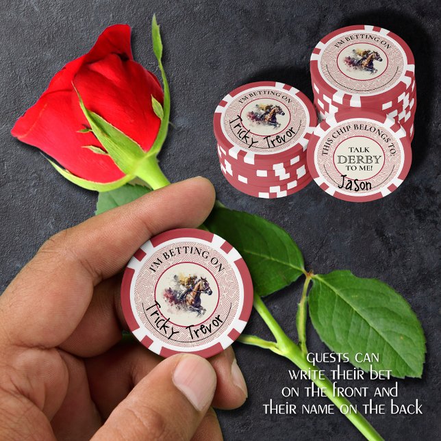 Lot De Jeton De Poker Hippocampe de course d'aquarelle Derby (Guests can write their bet 
on the front and their name on the back of these poker chips)