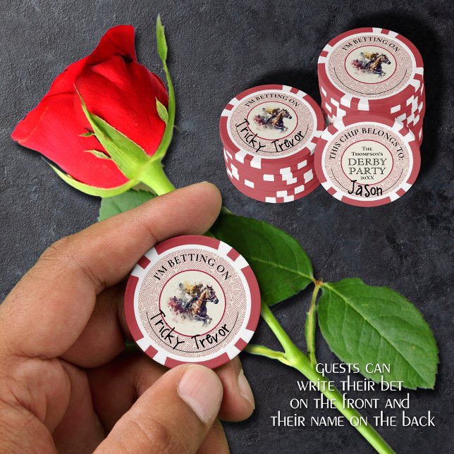 Lot De Jeton De Poker Hippocampe de course d'aquarelle Derby (Guests can write their bet 
on the front and their name on the back of these poker chips)