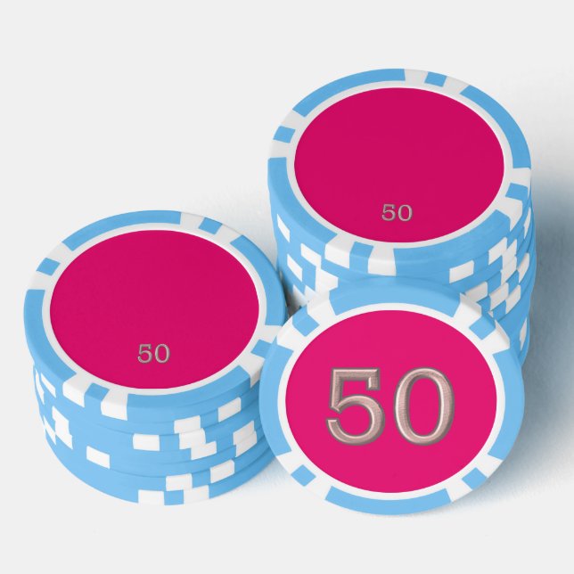 Lot De Jeton De Poker Hot rose bleu clair 50 puce de poker rayé (Empiler)
