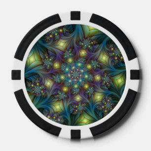 Lot De Jeton De Poker Illuminé Abstrait brillant Turquoise violet Fracta