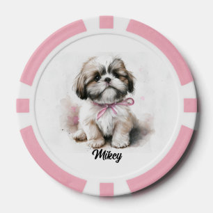 Lot De Jeton De Poker Illustration de chien mignon - Shih Tzu