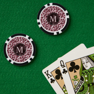 Lot De Jeton De Poker Impression d'animal à léopard rose avec monogramme