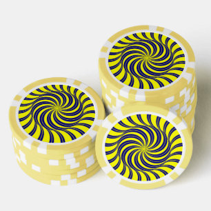 Lot De Jeton De Poker Impression spirale bleue et jaune
