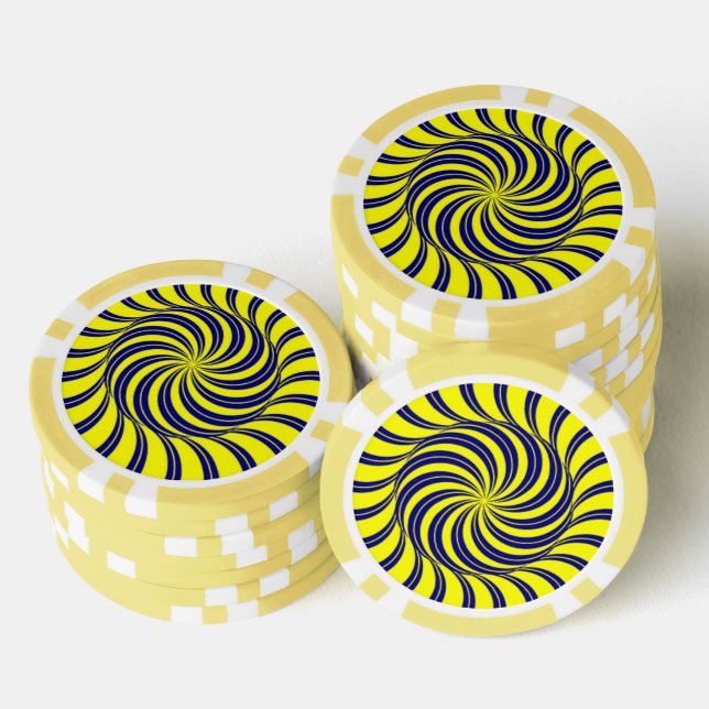 Lot De Jeton De Poker Impression spirale bleue et jaune (Empiler)