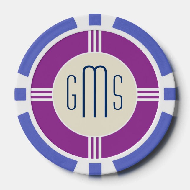 Lot De Jeton De Poker Initiales Monogrammes Art Déco Personnalisé Poker  (Recto)