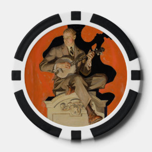 Lot De Jeton De Poker J.C. Leyendecker Joueur de banjo 1920 Art déco Art