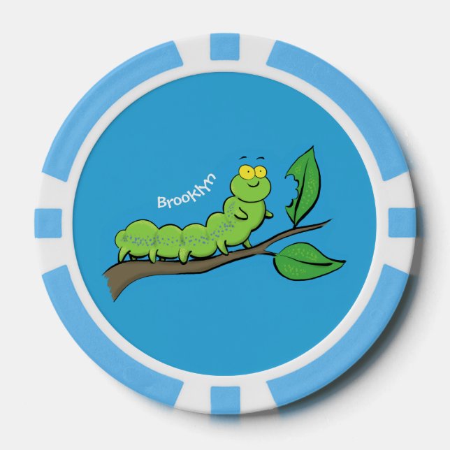 Lot De Jeton De Poker Joli dessin animé de chenille verte mignonne (Recto)