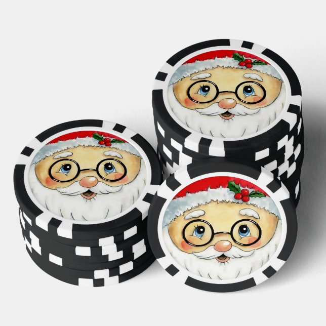 Lot De Jeton De Poker Joli Noël Aquarelle Père Noël Face (Empiler)