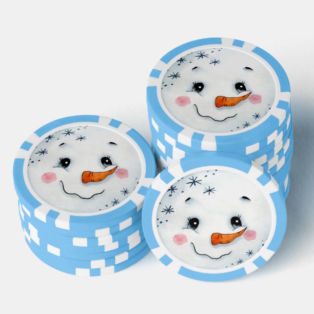Lot De Jeton De Poker Joli Noël Vacances Aquarelle Snowman visage (Empiler)