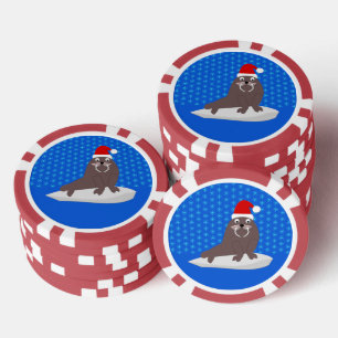 Lot De Jeton De Poker Joli Walrus de Noël et Snowflakes
