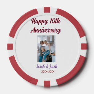 Lot De Jeton De Poker Joyeux 10e anniversaire photo mariage nom du coupl