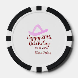 Lot De Jeton De Poker Joyeux 20e anniversaire fille cowboy rose nom date