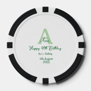 Lot De Jeton De Poker Joyeux 40e anniversaire vert ajouter nom monogramm