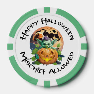 Lot De Jeton De Poker Joyeux Halloween Lutin se cachant derrière une cit
