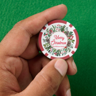 Lot De Jeton De Poker joyeux noël hiver verdure rouge script élégant
