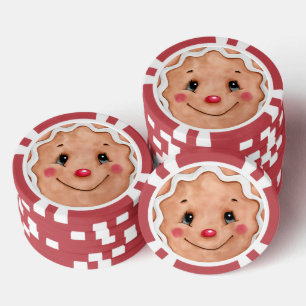 Lot De Jeton De Poker Joyeux Visage de Biscuit de Noël à l'Aquarelle