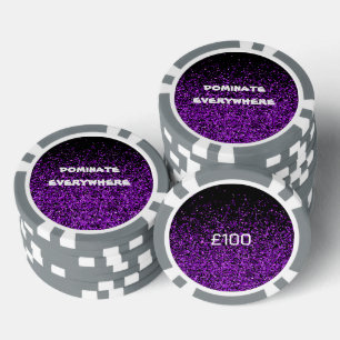 Lot De Jeton De Poker La Parties scintillant violette sur le noir domine