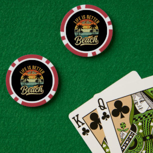 Lot De Jeton De Poker La vie est meilleure à la plage vacances d'été rét