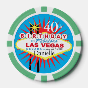 Lot De Jeton De Poker Las Vegas 40e anniversaire Casino Chip bleu vert