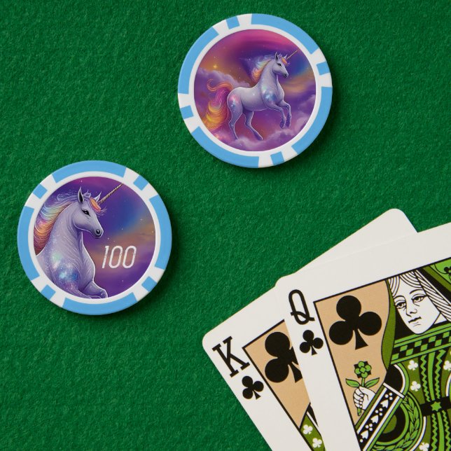 Lot De Jeton De Poker Licorne Cosmique Nuages Arc-en-ciel Paillettes Fan (Table de poker (double))